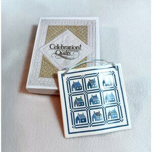Quilting Ceramic Ornament - Celebration - NIB - Blue School House 4"x3.75"